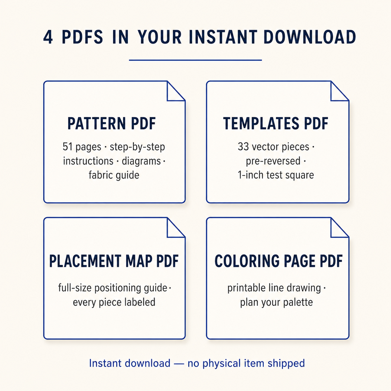 Canyon River pattern download contents — instruction booklet, templates, placement map, coloring page PDFs