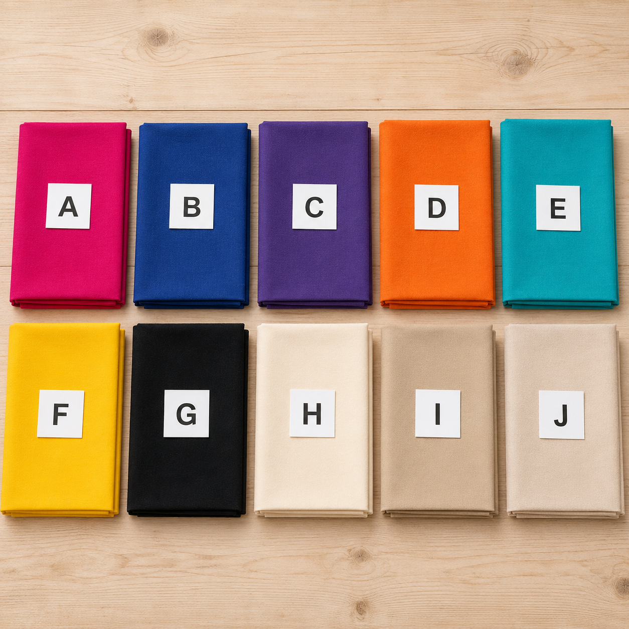 Goddess Mode fabric color swatch board — 10 solid fabric colors with hex codes for raw-edge appliqué