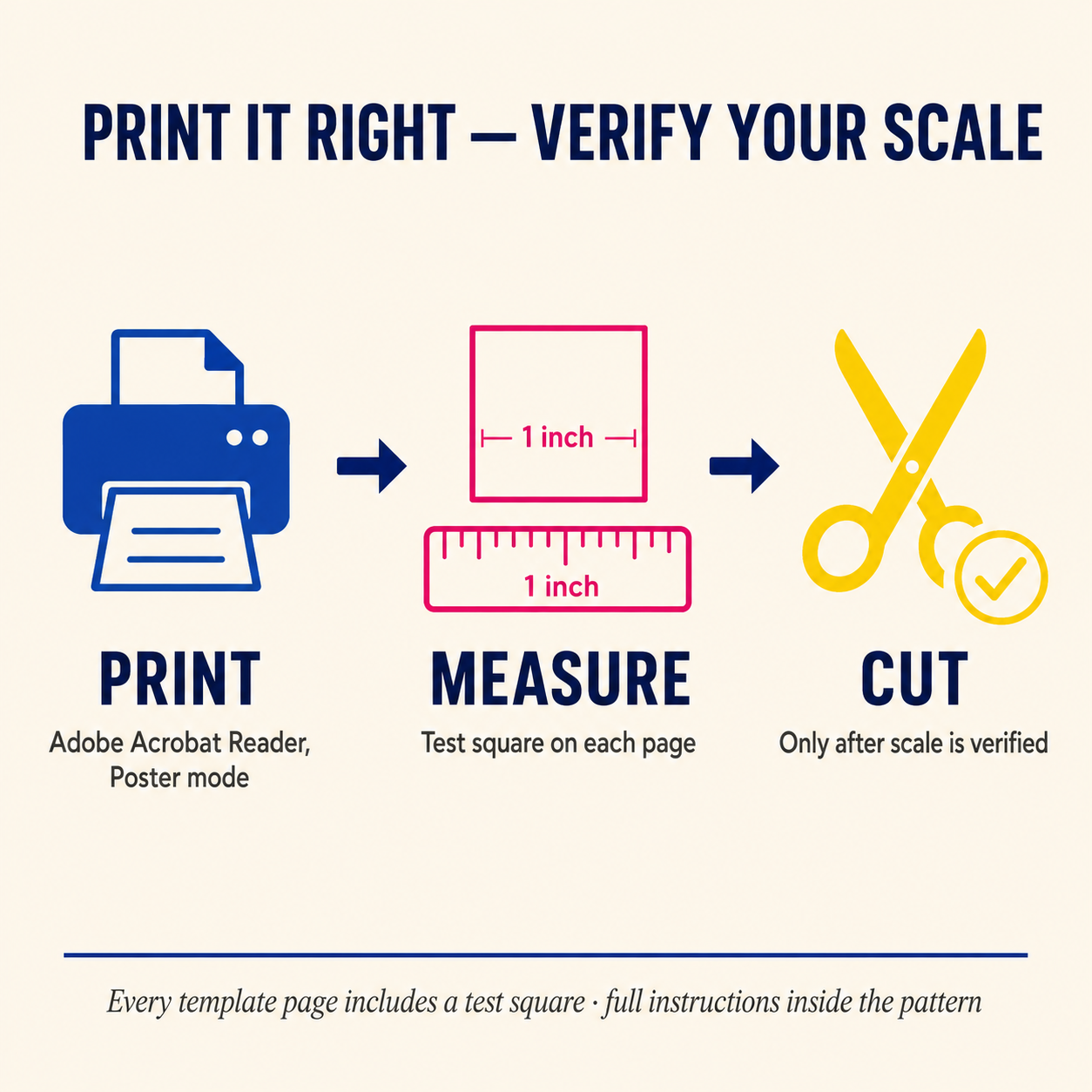 Tropical Macaw pattern printing guide — print, measure, and verify scale before cutting fabric